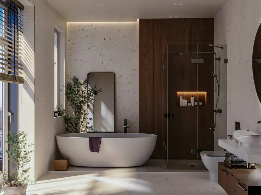 Modern bathroom with a freestanding tub