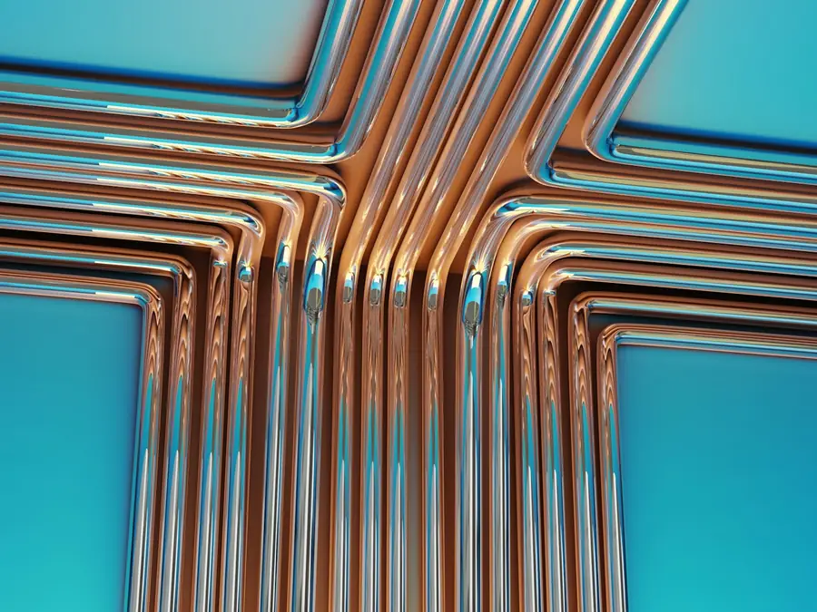 Neatly arranged copper pipes