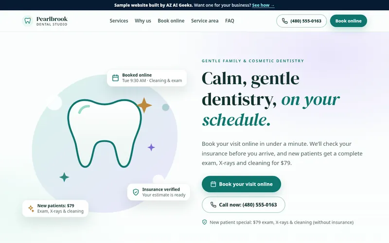 Preview of the Pearlbrook Dental Studio sample website