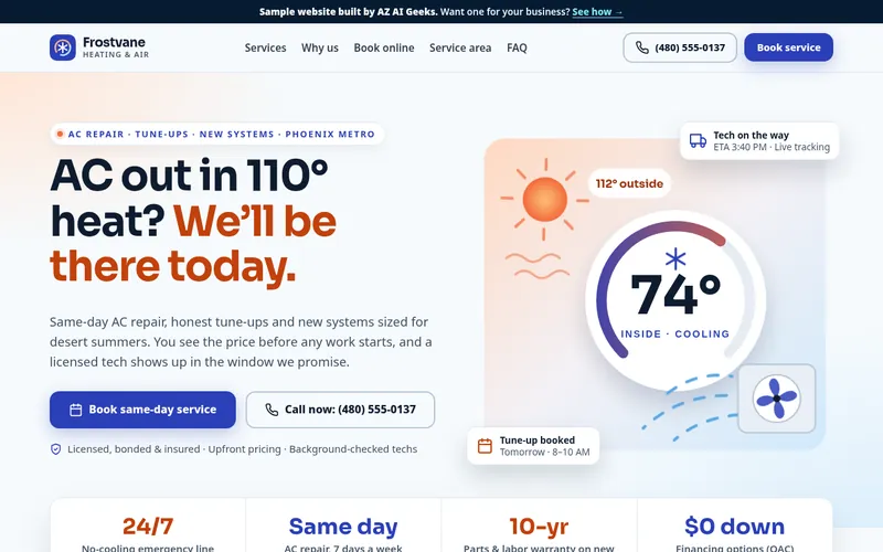Preview of the Frostvane Heating & Air sample website