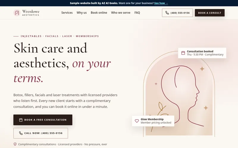 Preview of the Wrenlowe Aesthetics sample website