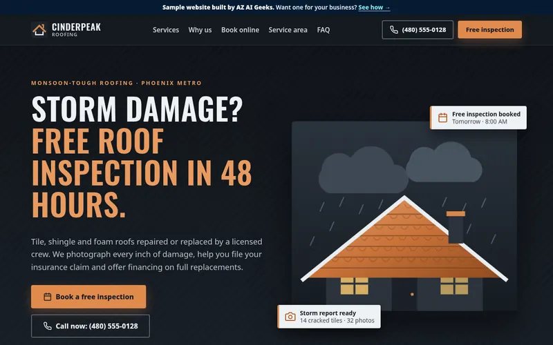 Preview of the Cinderpeak Roofing sample website
